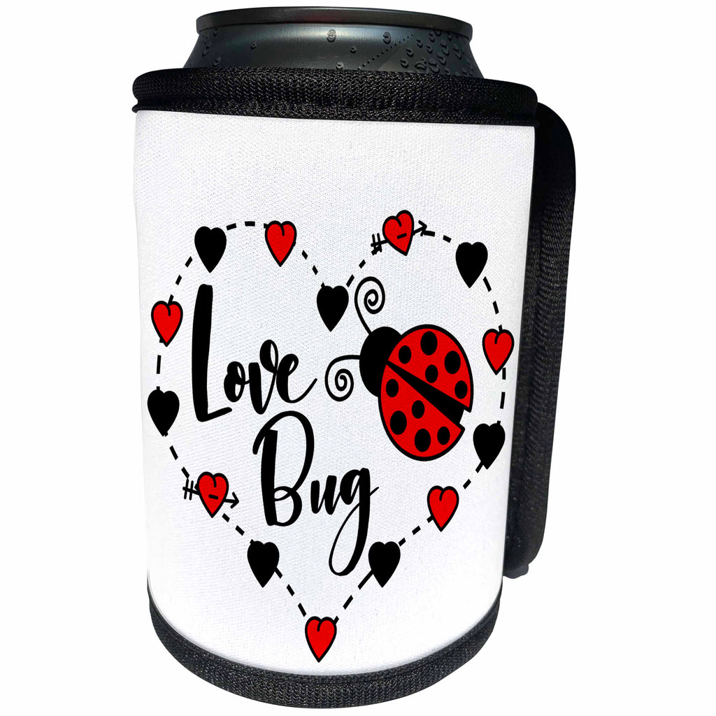 3dRose Janna Salak Designs Love - Love Bug Ladybug - Can Cooler Bottle Wrap (cc_289653)