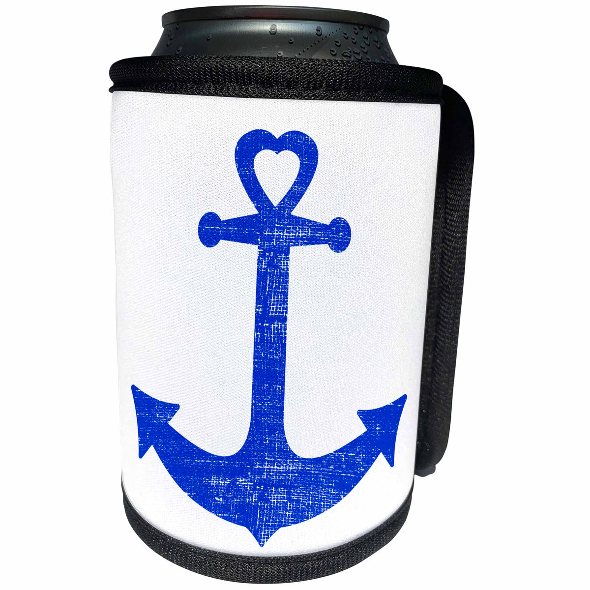 3dRose Janna Salak Designs Nautical - Rustic Blue Anchor Heart - Can Cooler Bottle Wrap (cc_289670)
