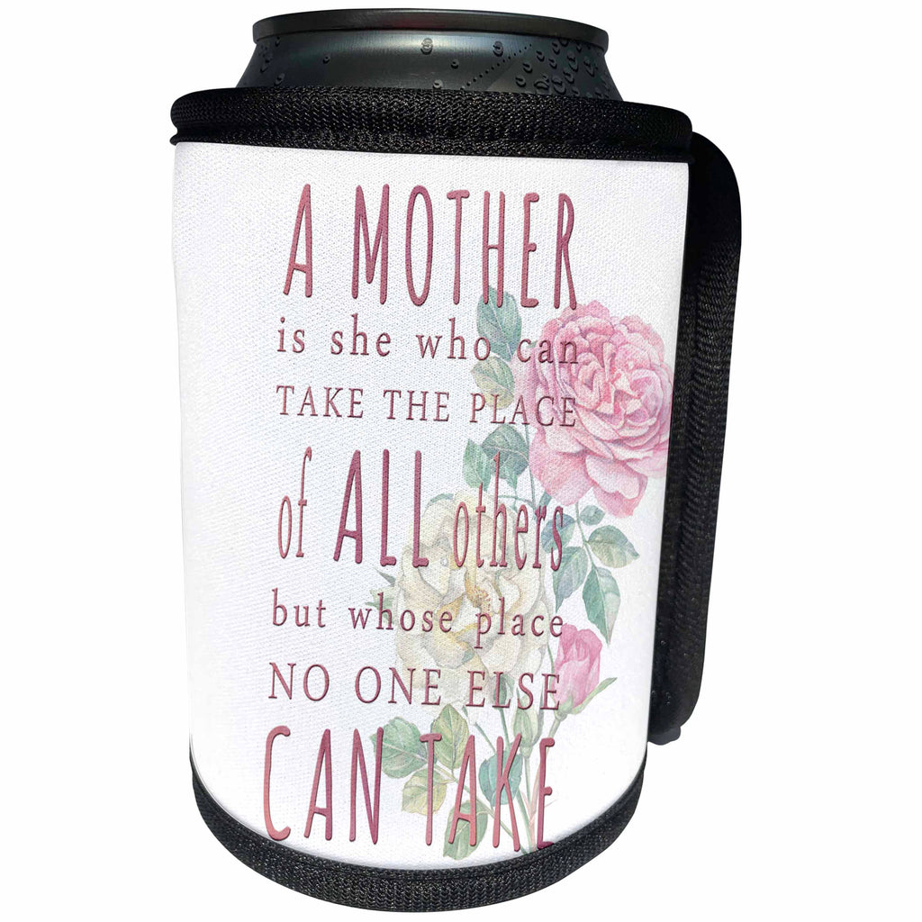 3dRose Uta Naumann Sayings and Typography - Mothers Day Pink Typography Roses Flower Illustration - A Mother Is - Can Cooler Bottle Wrap (cc_289855)