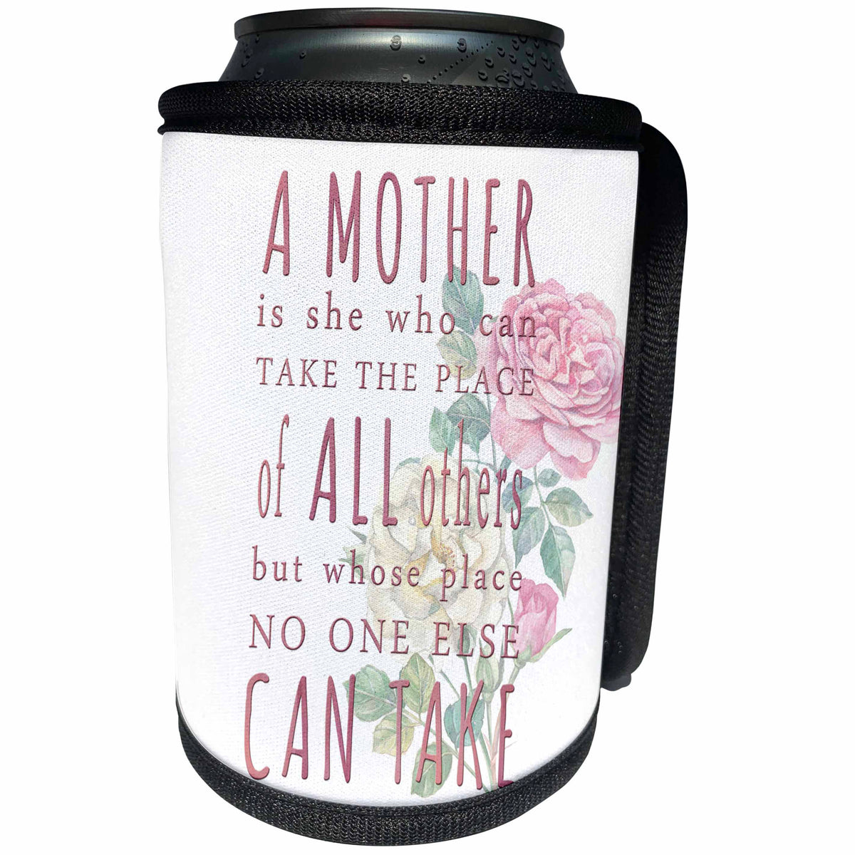3dRose Uta Naumann Sayings and Typography - Mothers Day Pink Typography Roses Flower Illustration - A Mother Is - Can Cooler Bottle Wrap (cc_289855)