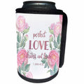 3dRose Uta Naumann Sayings and Typography - Watercolor Pink Roses and Bible Typography - Perfect Love Drives You - Can Cooler Bottle Wrap (cc_289867)