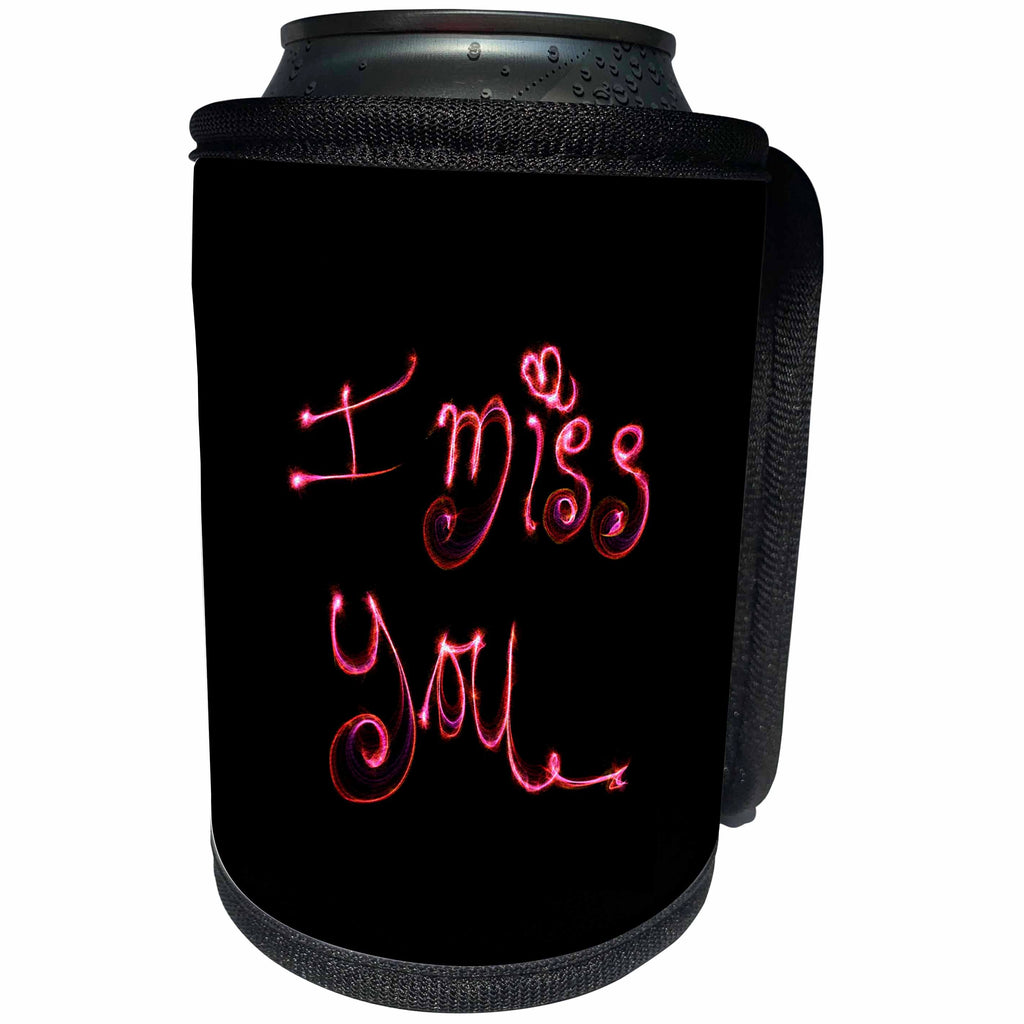 3dRose Uta Naumann Sayings and Typography - Pink Shiny Modern Neon Typography on Black - I Miss You - Can Cooler Bottle Wrap (cc_289874)
