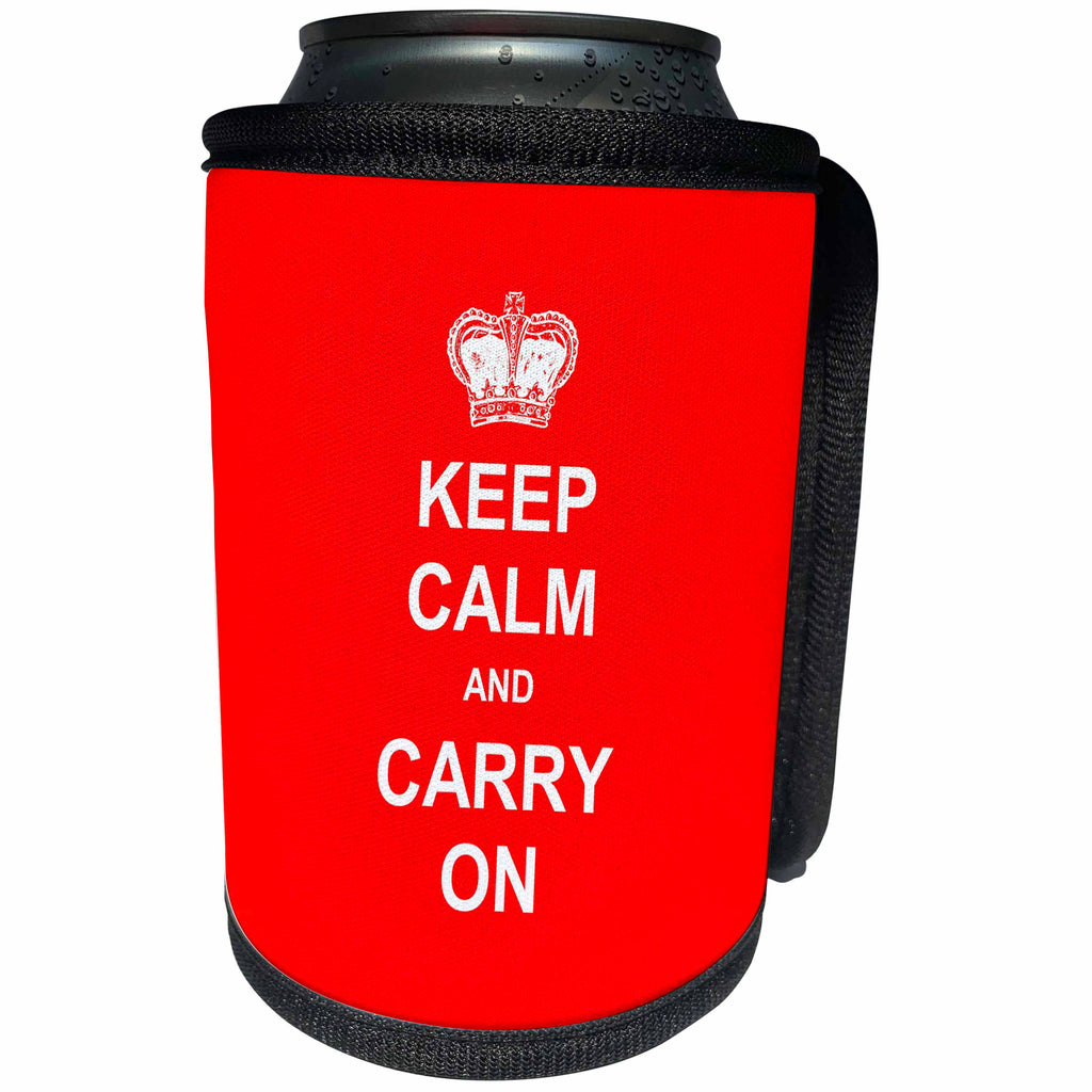 3dRose Uta Naumann Sayings and Typography - Keep Calm and Carry On -Trendy Typography on Red - Can Cooler Bottle Wrap (cc_289884)