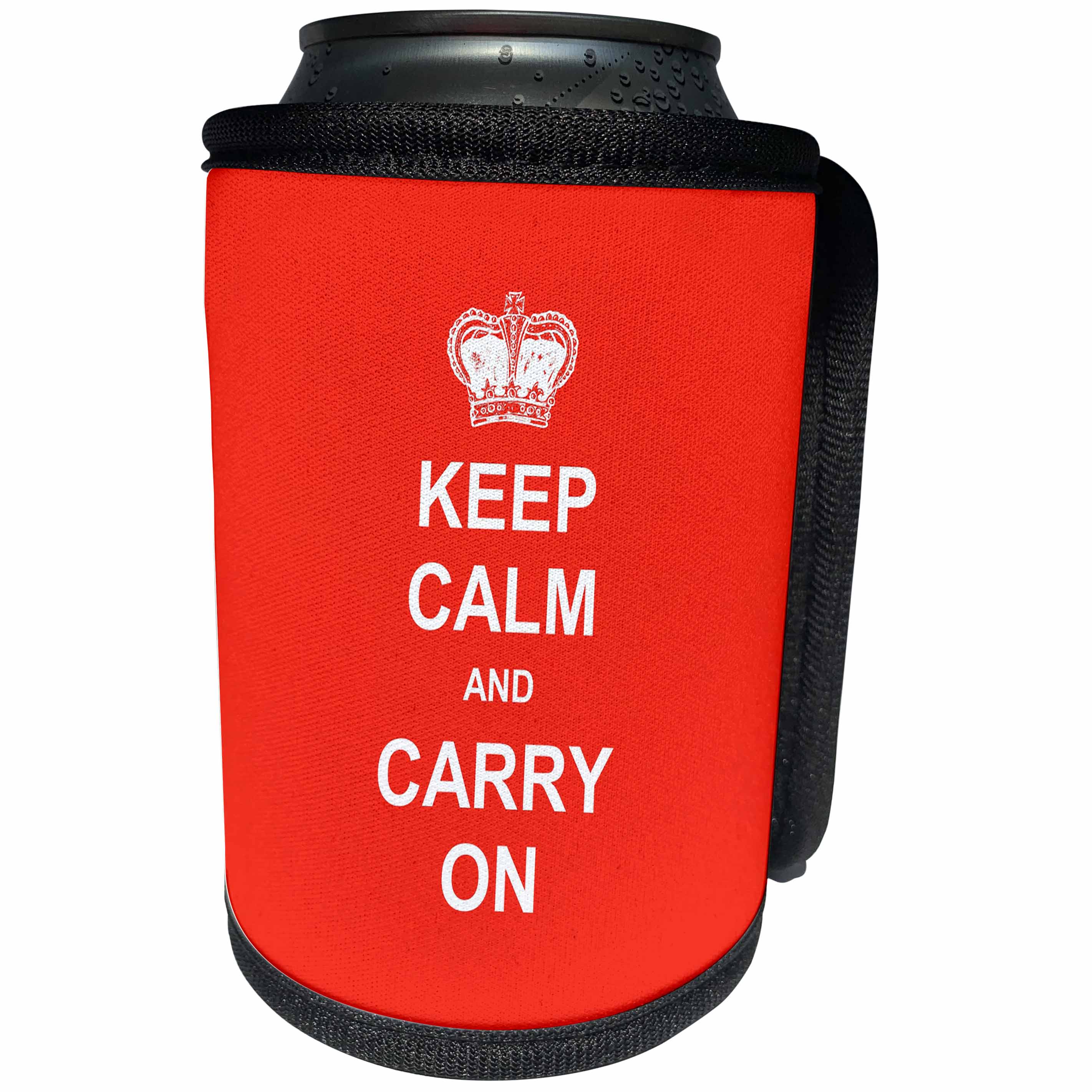 3dRose Uta Naumann Sayings and Typography - Keep Calm and Carry On -Trendy Typography on Red - Can Cooler Bottle Wrap (cc_289884)