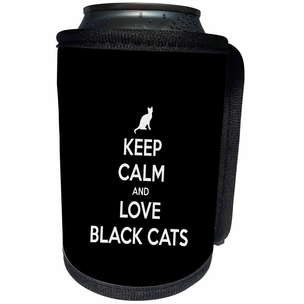 3dRose Uta Naumann Sayings and Typography - Keep Calm and Love Black Cats -Trendy Animal Cat Typography on Black - Can Cooler Bottle Wrap (cc_289885)