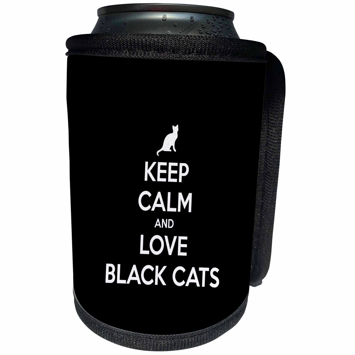 3dRose Uta Naumann Sayings and Typography - Keep Calm and Love Black Cats -Trendy Animal Cat Typography on Black - Can Cooler Bottle Wrap (cc_289885)