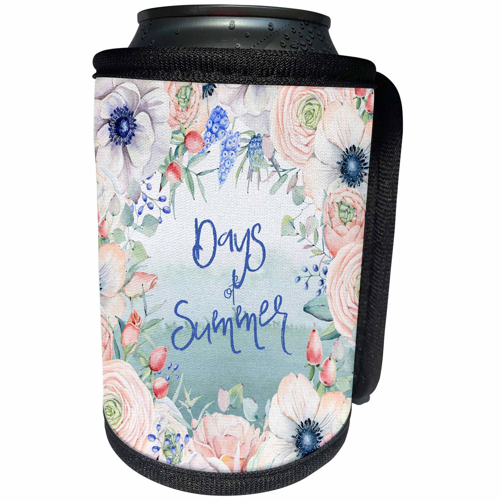 3dRose Uta Naumann Sayings and Typography - Pastel Watercolor Illustration Flower Frame Typography- Days of Summer - Can Cooler Bottle Wrap (cc_289894)