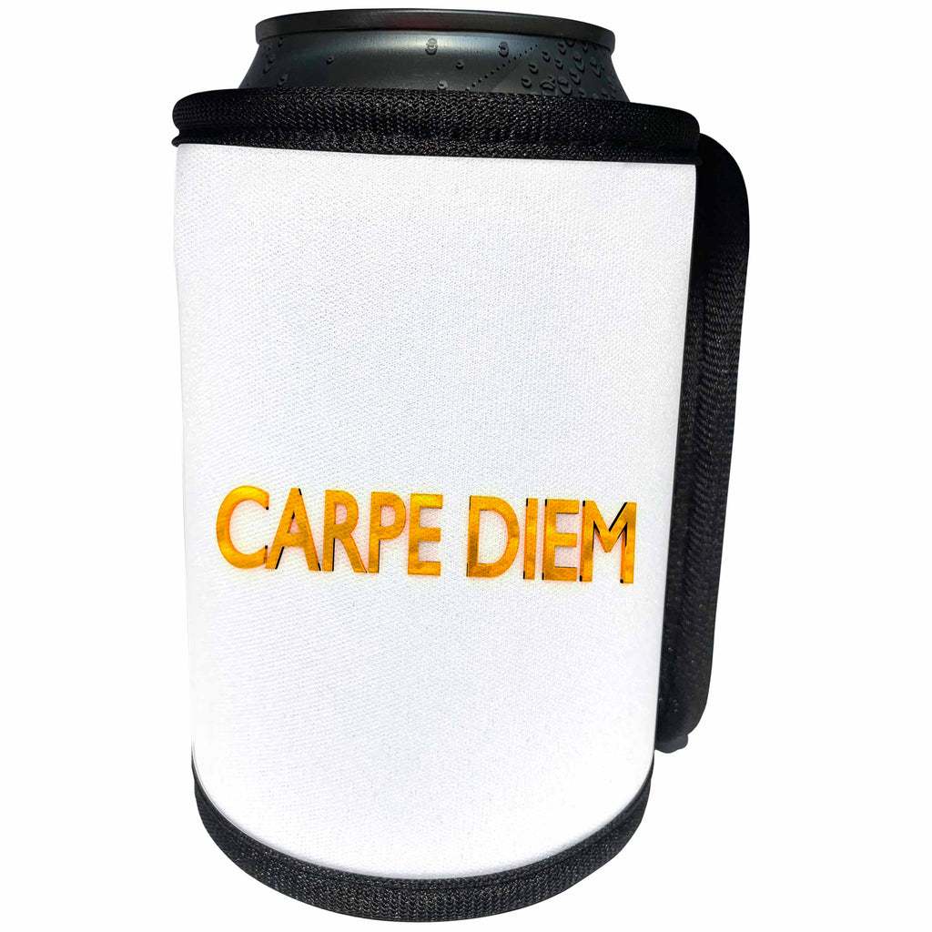 3dRose Uta Naumann Sayings and Typography - Carpe Diem - Trendy Gold Letter Typography on White Artprint - Can Cooler Bottle Wrap (cc_289899)