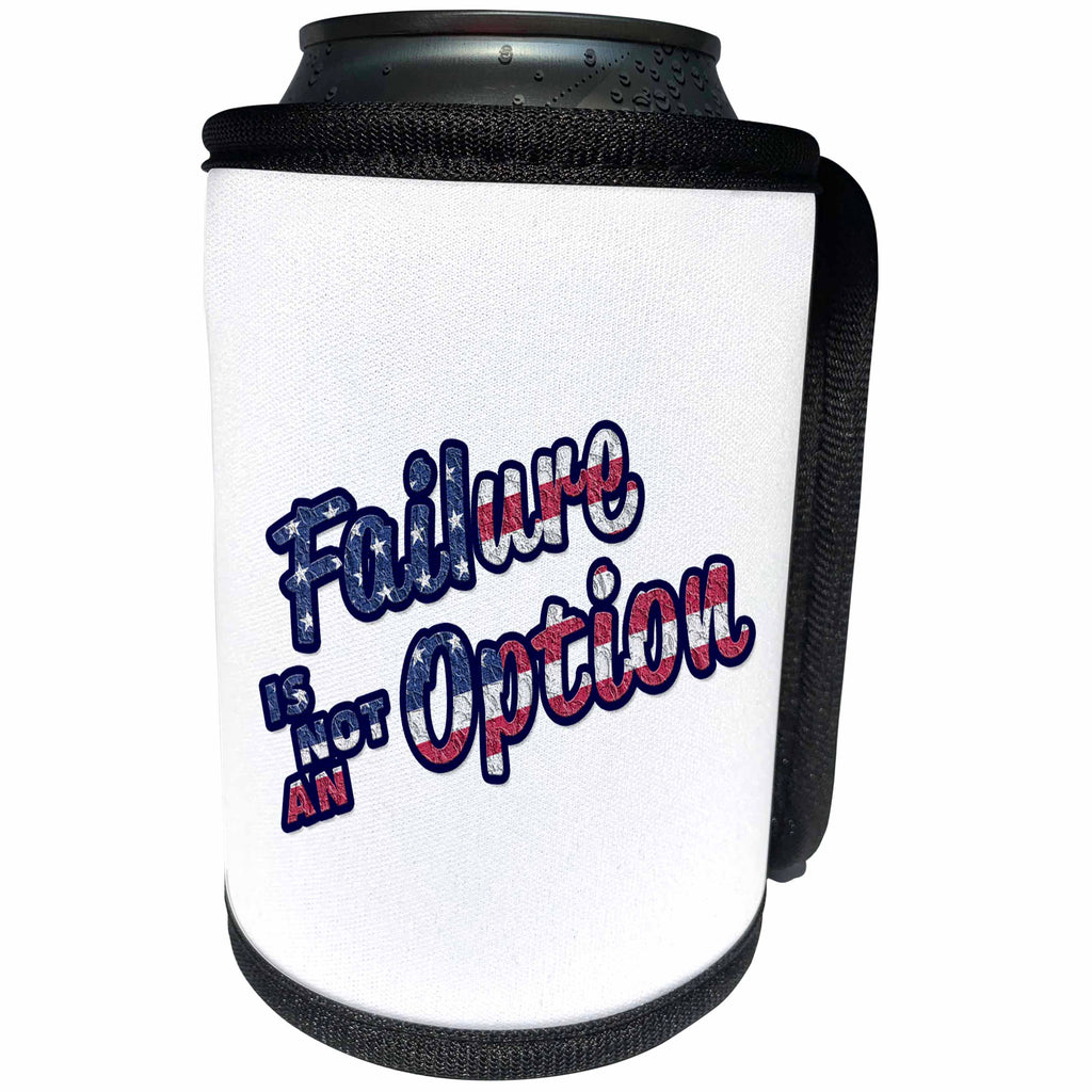 3dRose Uta Naumann Flags of the World - USA Patriotic Typography - Failure Is No Option - On White - Can Cooler Bottle Wrap (cc_289908)