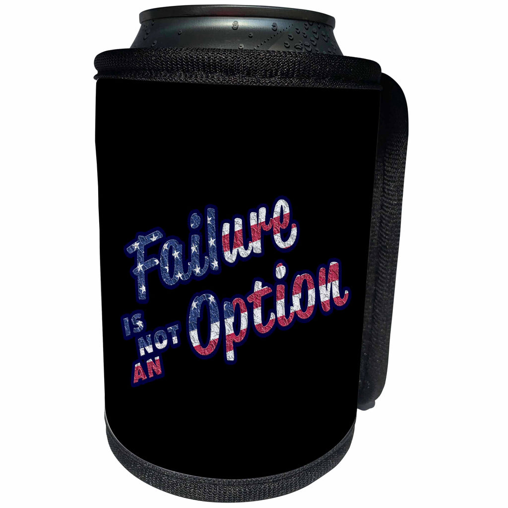 3dRose Uta Naumann Flags of the World - USA Patriotic Typography - Failure Is No Option - On Black - Can Cooler Bottle Wrap (cc_289909)