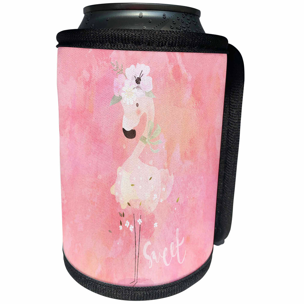 3dRose Uta Naumann Sayings and Typography - Cute Pink Children Watercolor Illustration - Flower Flamingo - Sweet - Can Cooler Bottle Wrap (cc_289922)