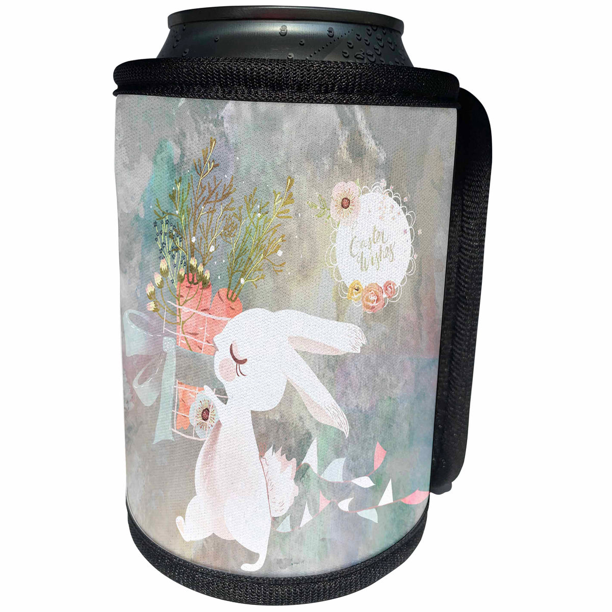 3dRose Uta Naumann Sayings and Typography - Cute Pastel Watercolor Animal Illustration - Bunny - Easter Wishes - Can Cooler Bottle Wrap (cc_289946)