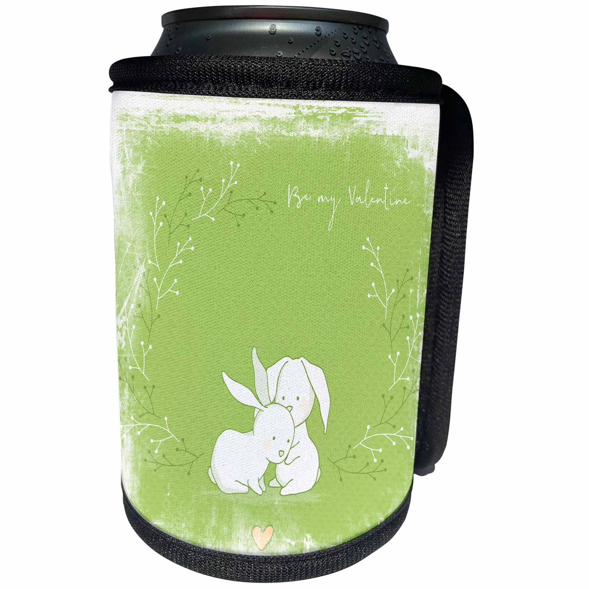 3dRose Uta Naumann Sayings and Typography - Cute Framed Green Watercolor Animal Illustration - Bunny- Valentine - Can Cooler Bottle Wrap (cc_289951)