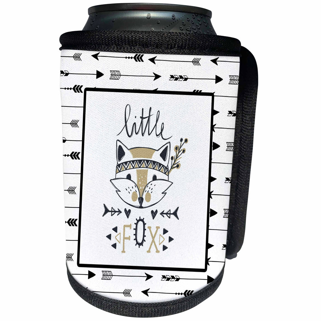 3dRose Uta Naumann Sayings and Typography - Trendy Scandi Black White Animal Illustration Typography - Little Fox - Can Cooler Bottle Wrap (cc_289955)