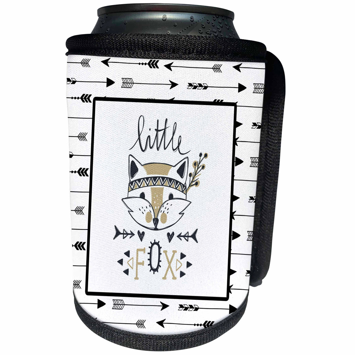 3dRose Uta Naumann Sayings and Typography - Trendy Scandi Black White Animal Illustration Typography - Little Fox - Can Cooler Bottle Wrap (cc_289955)