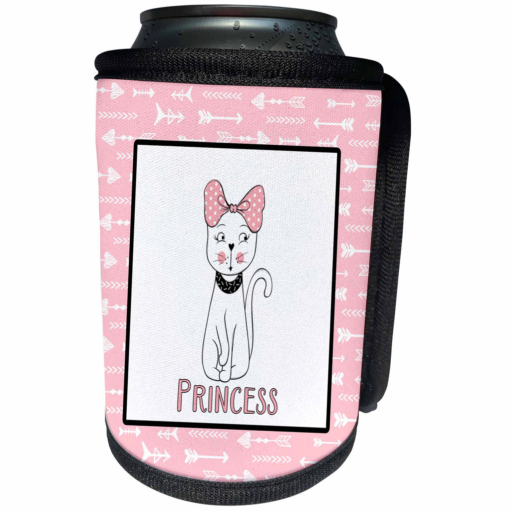 3dRose Uta Naumann Sayings and Typography - Cute Pink Scandi Chic Cat Girl Illustration and Pattern - Princess - Can Cooler Bottle Wrap (cc_289968)