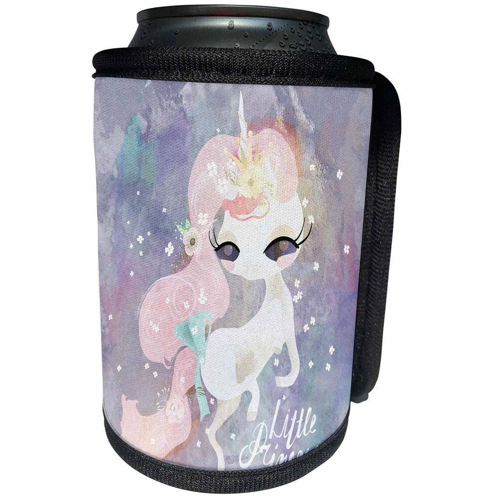 3dRose Uta Naumann Sayings and Typography - Cute Girly Flower Unicorn Illustration Typography - Little Princess - Can Cooler Bottle Wrap (cc_289973)