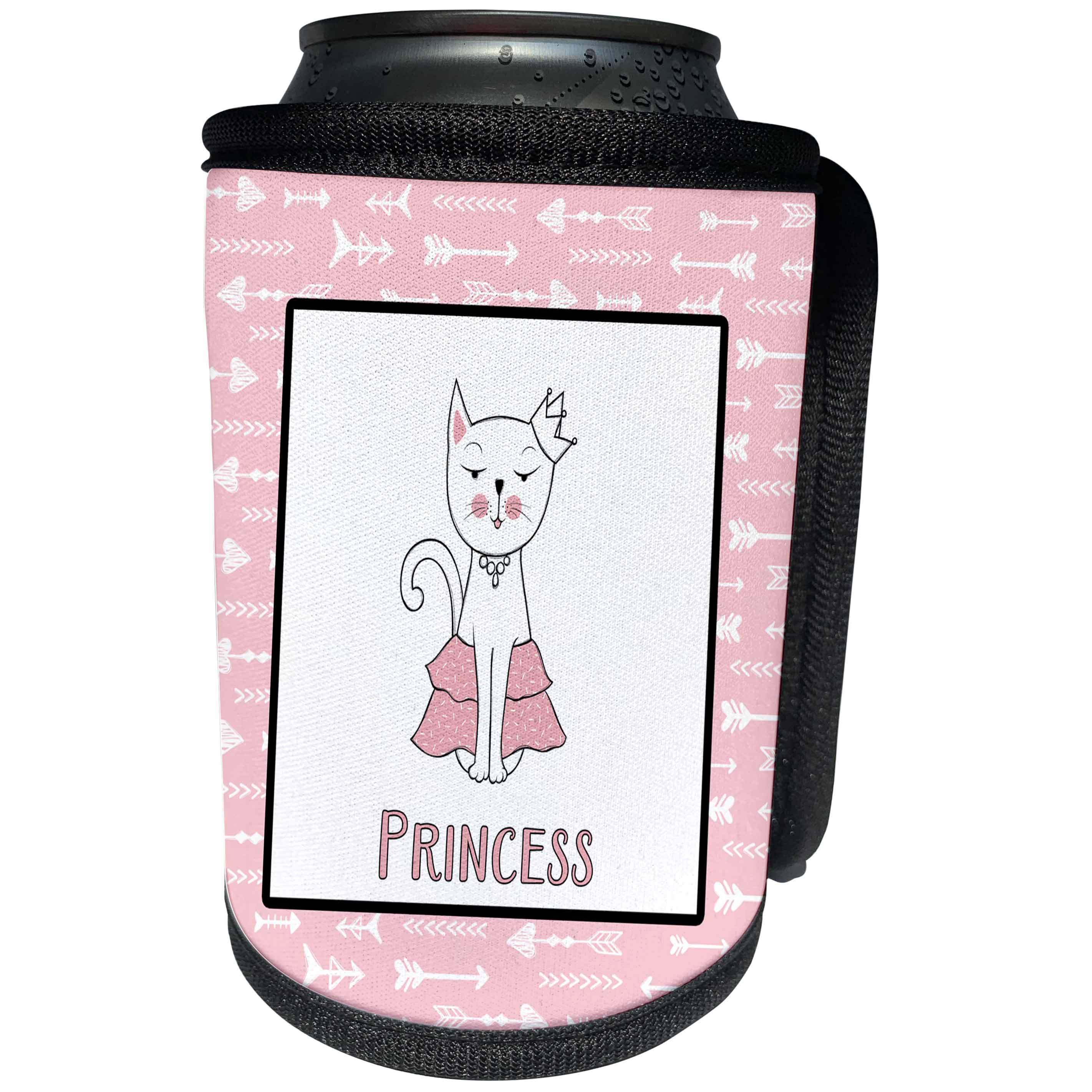 3dRose Uta Naumann Sayings and Typography - Pink Scandi Chic Princess Girl Cat Illustration Pattern - Princess - Can Cooler Bottle Wrap (cc_289988)