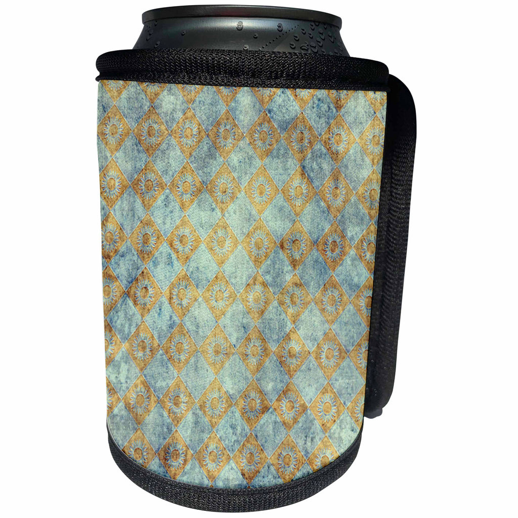 3dRose TNMGraphics Grunge - Blue With Gold Squares - Can Cooler Bottle Wrap (cc_29000)