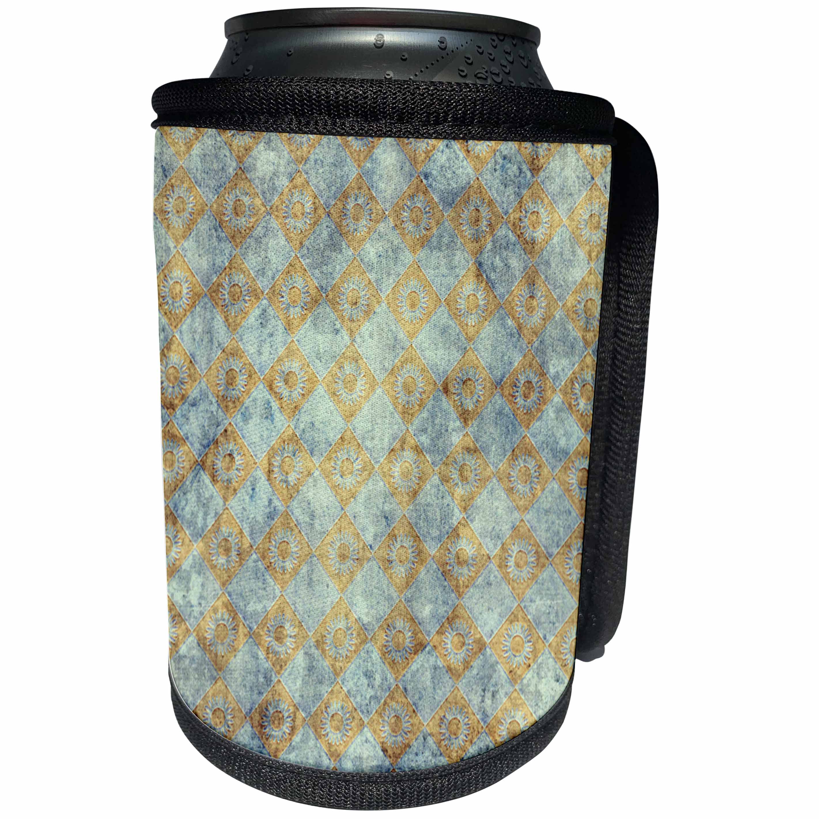 3dRose TNMGraphics Grunge - Blue With Gold Squares - Can Cooler Bottle Wrap (cc_29000)