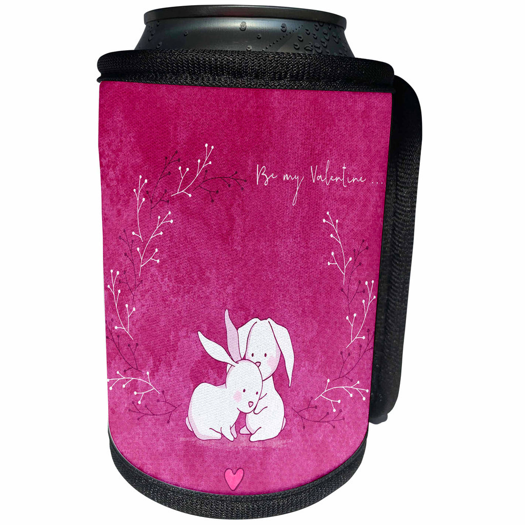 3dRose Uta Naumann Sayings and Typography - Cute Pink Watercolor Animal Bunny Illustration - Be My Valentine - Can Cooler Bottle Wrap (cc_290004)