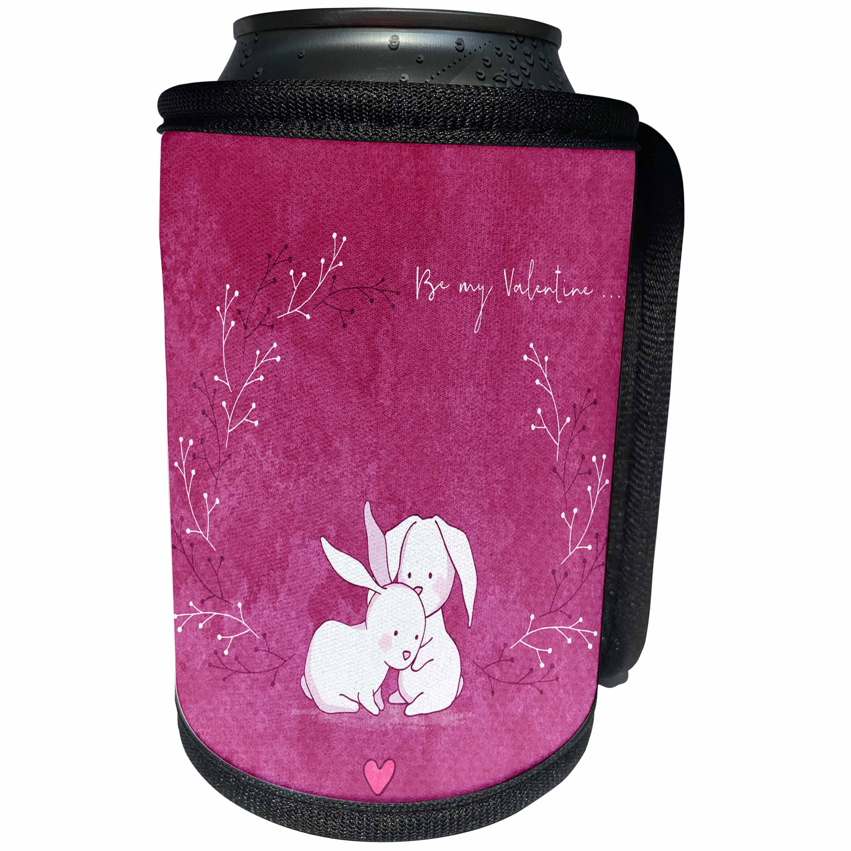 3dRose Uta Naumann Sayings and Typography - Cute Pink Watercolor Animal Bunny Illustration - Be My Valentine - Can Cooler Bottle Wrap (cc_290004)