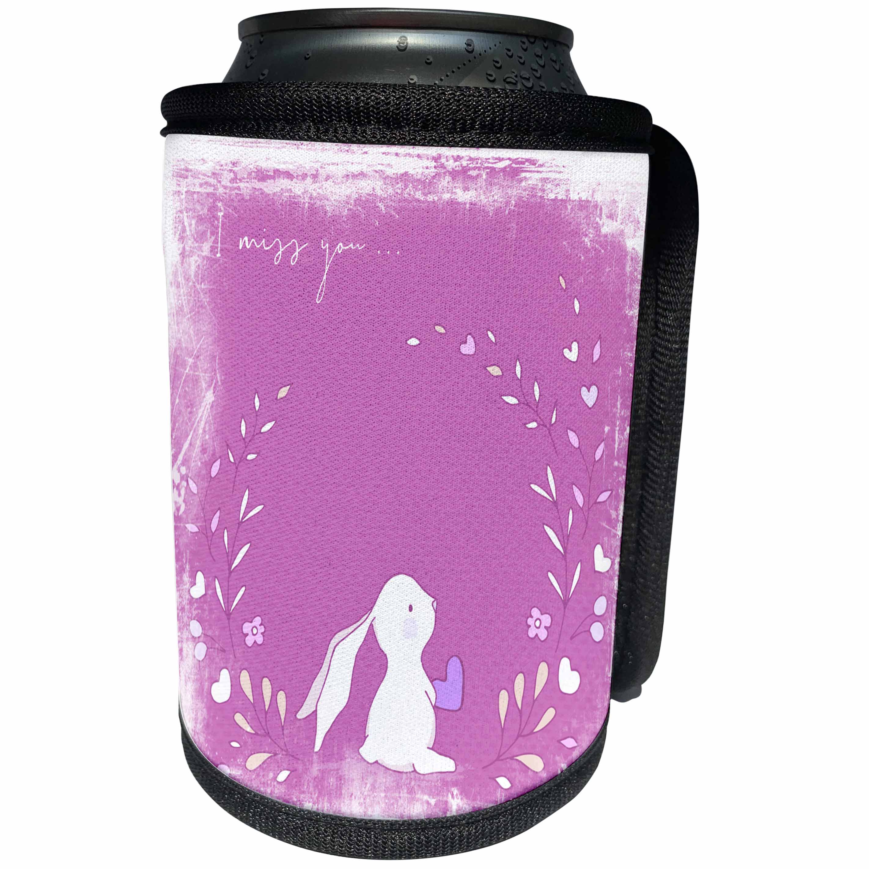 3dRose Uta Naumann Sayings and Typography - Cute Pink Watercolor Animal Bunny Illustration - I Miss You - Can Cooler Bottle Wrap (cc_290005)