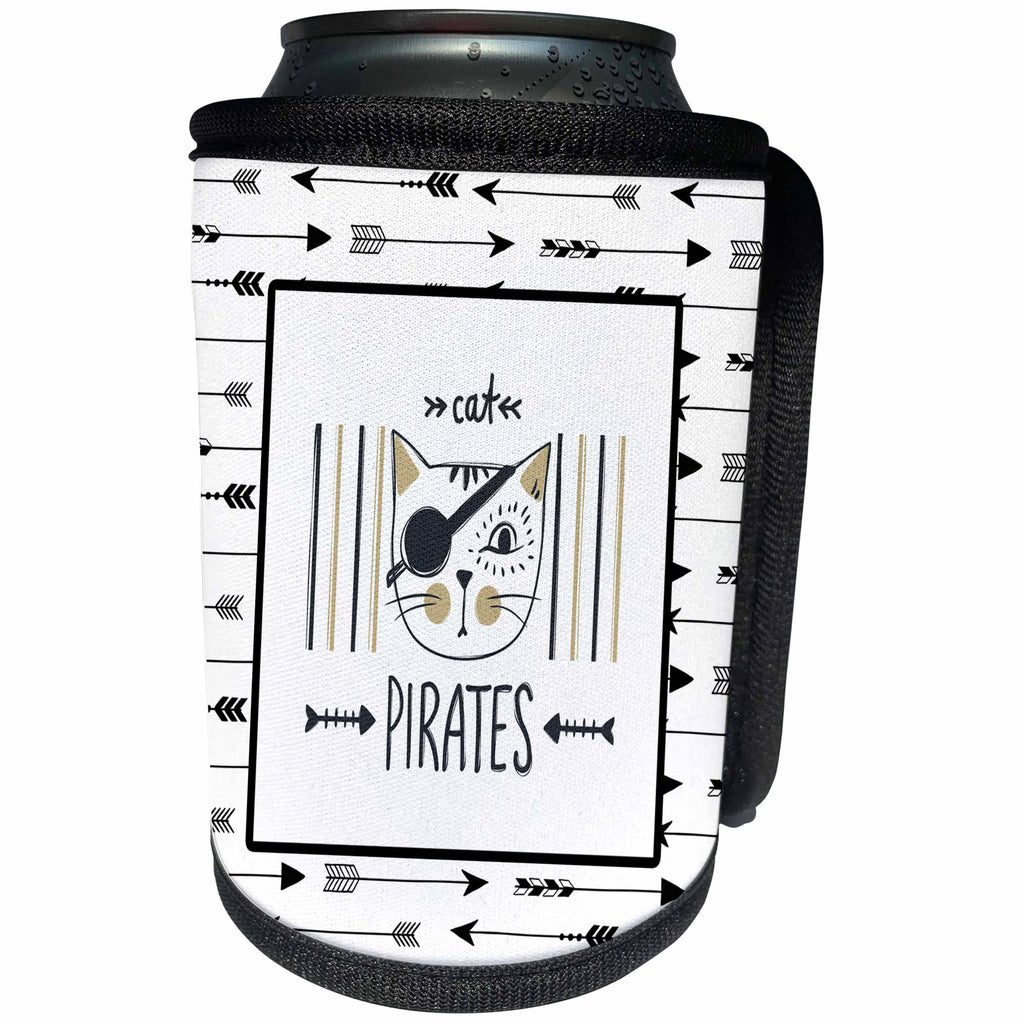 3dRose Uta Naumann Sayings and Typography - Trendy Scandi Animal Illustration Arrow Boho - Cat Pirates - Can Cooler Bottle Wrap (cc_290009)