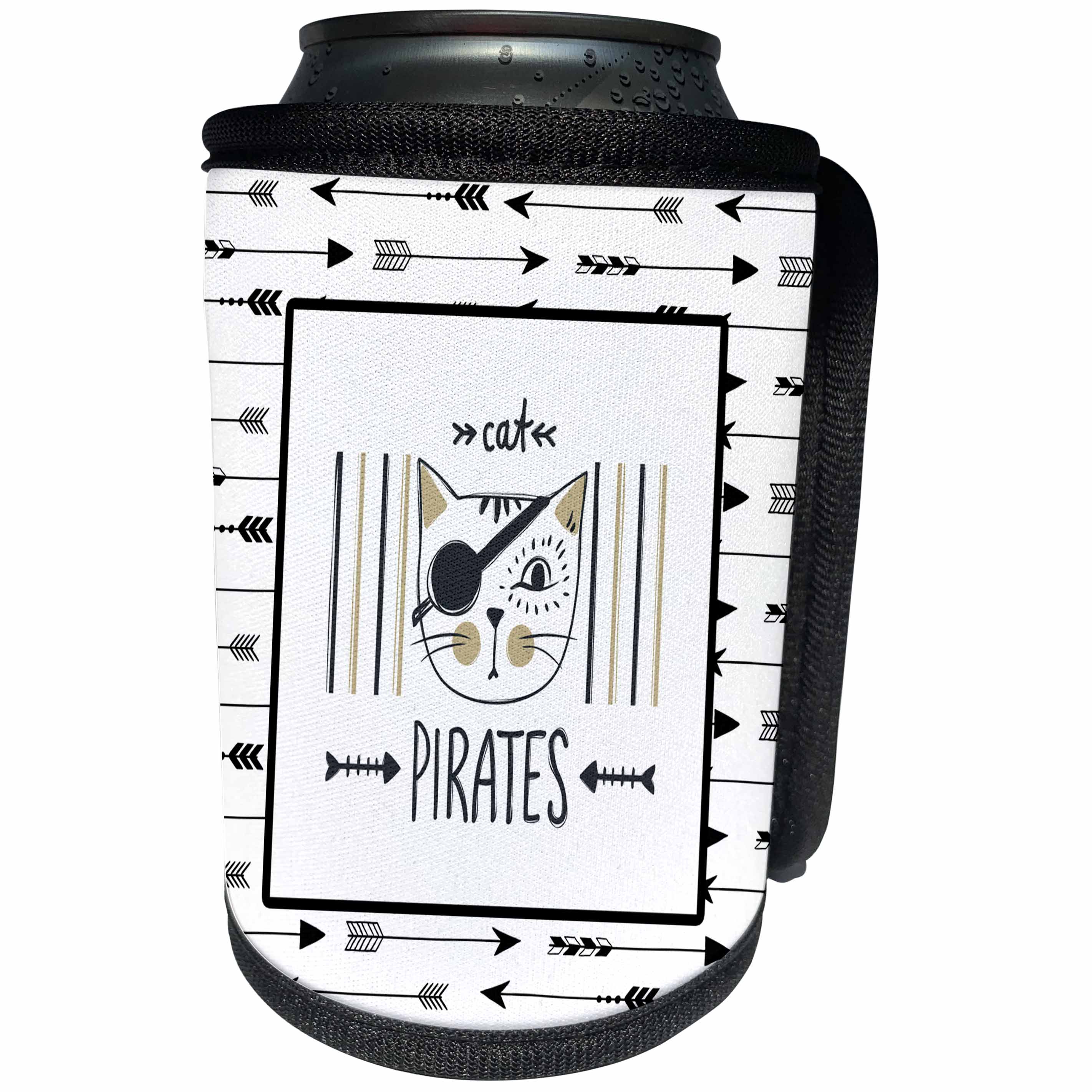 3dRose Uta Naumann Sayings and Typography - Trendy Scandi Animal Illustration Arrow Boho - Cat Pirates - Can Cooler Bottle Wrap (cc_290009)