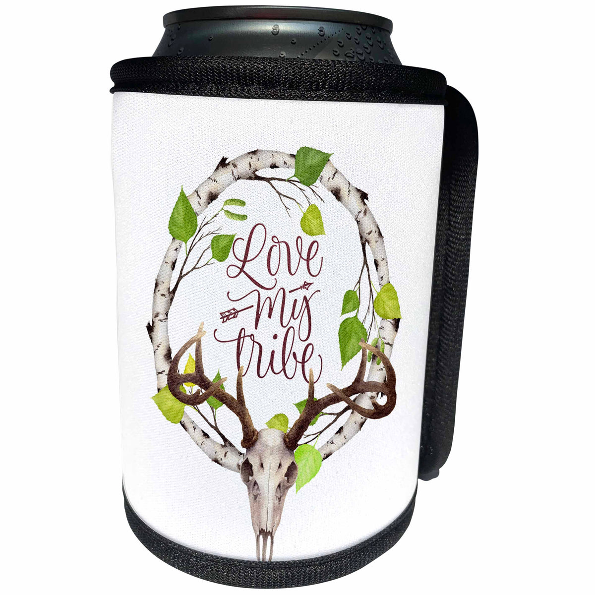 3dRose Uta Naumann Sayings and Typography - Animal Deer Seasonal Spring Greetings - Birch Floral Wreath - Love My Tribe - Can Cooler Bottle Wrap (cc_290088)