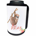 3dRose Uta Naumann Sayings and Typography - Summer Animal Illustration and Typography - Lazy Sloth - Relax - Can Cooler Bottle Wrap (cc_290089)