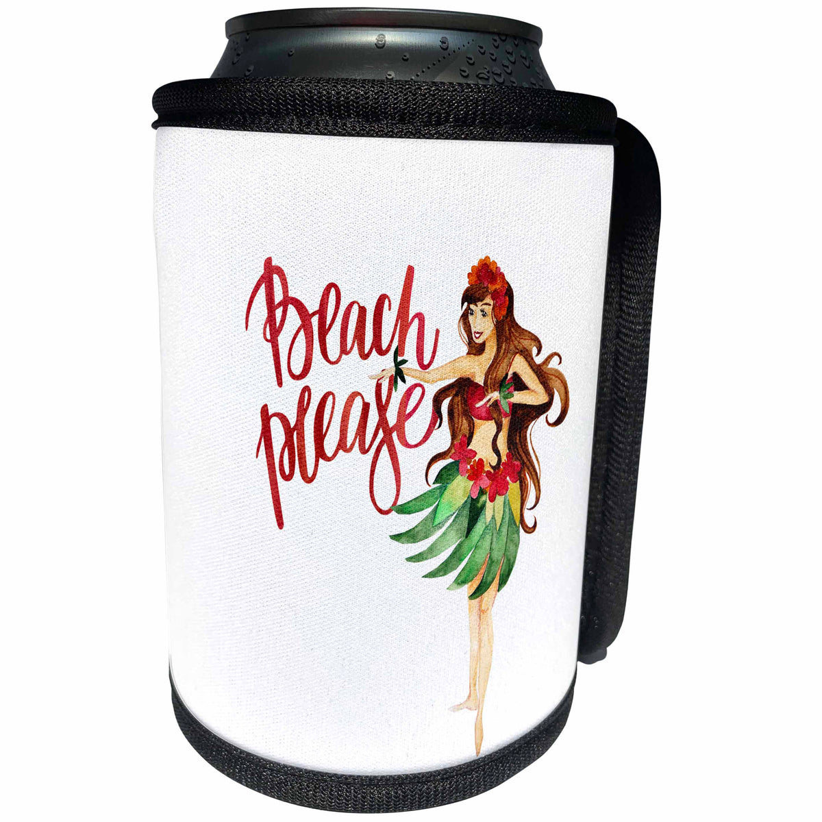 3dRose Uta Naumann Sayings and Typography - Summer Hula Girl Illustration and Typography - Beach Please - Can Cooler Bottle Wrap (cc_290091)