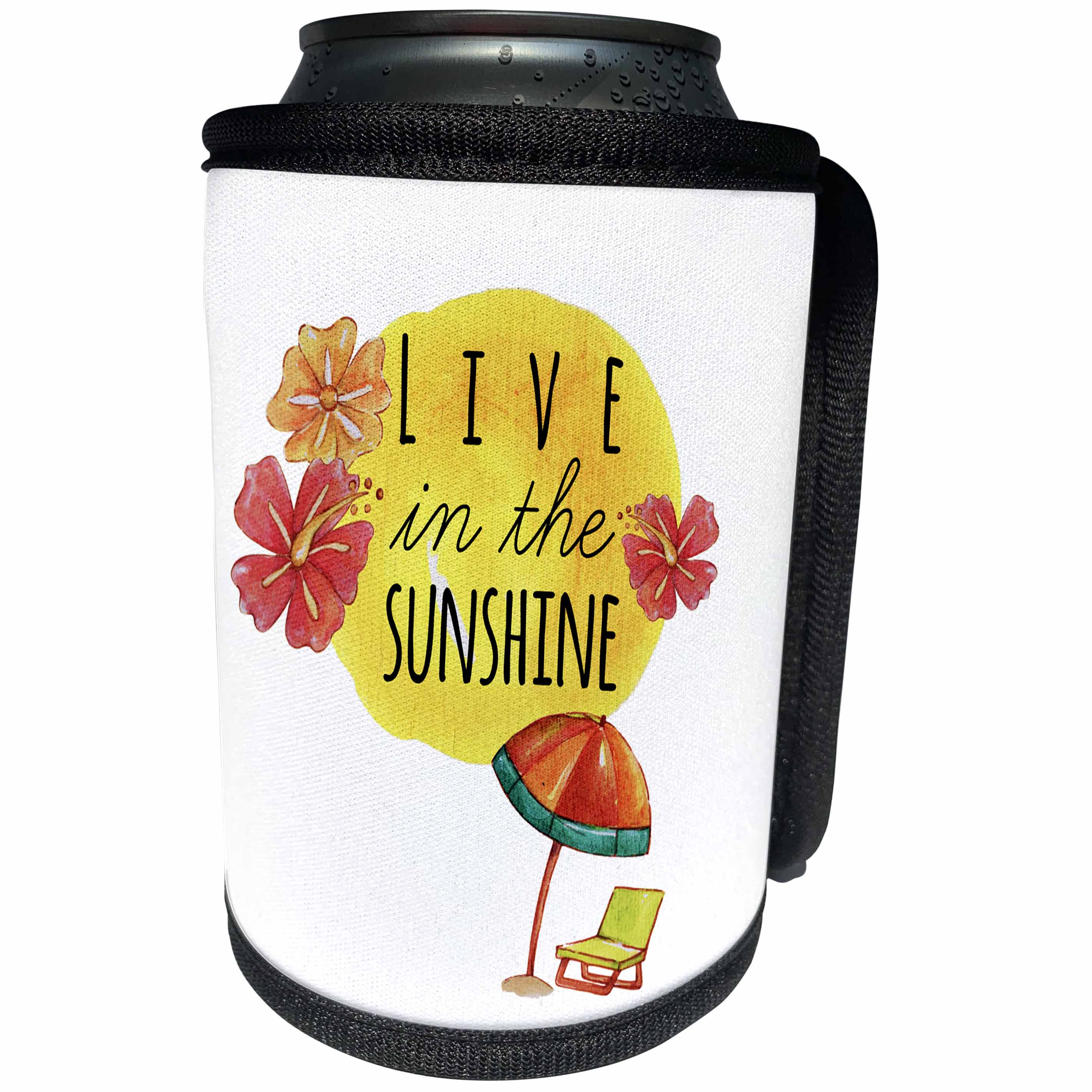 3dRose Uta Naumann Sayings and Typography - Summer Aloha Beach Flower Illustration Typography-Live In The Sunshine - Can Cooler Bottle Wrap (cc_290126)