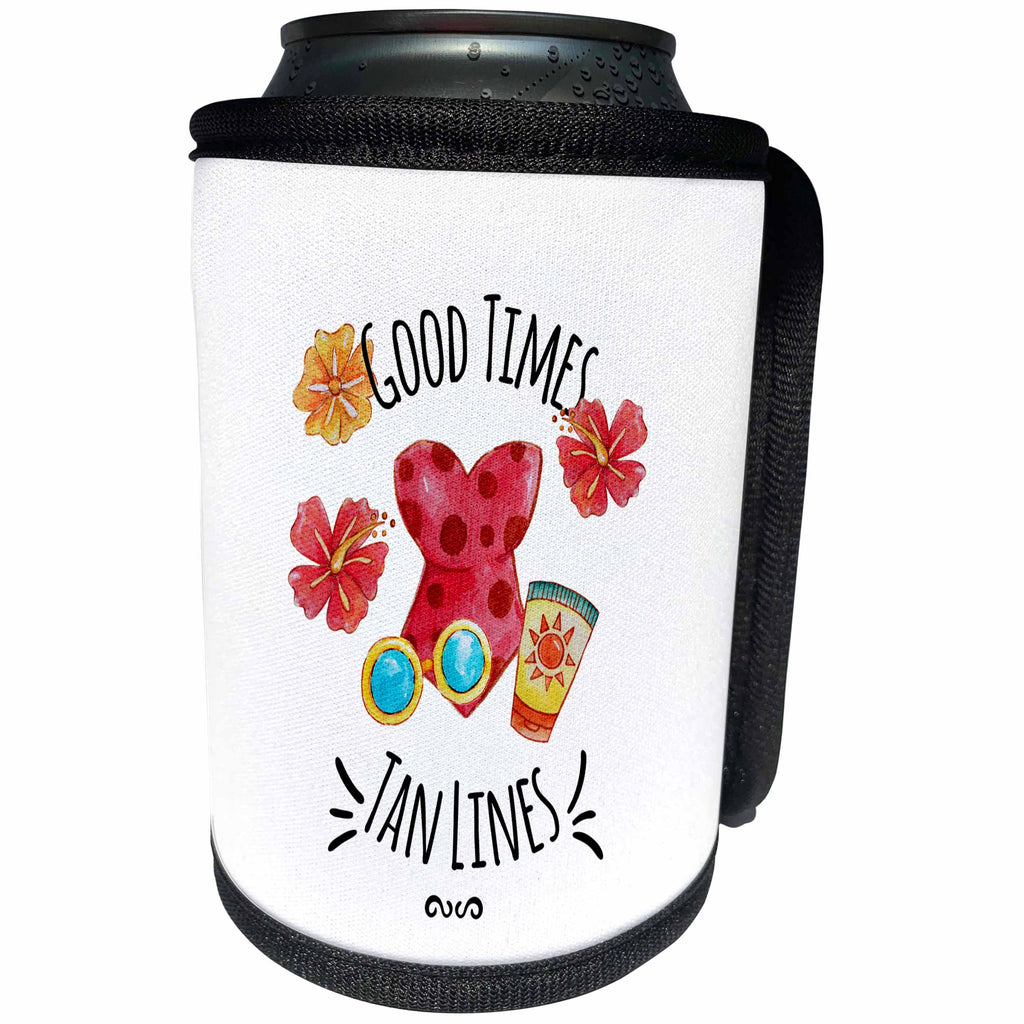3dRose Uta Naumann Sayings and Typography - Aloha Summer Beach Flower Illustration Typography-Good Times Tan Lines - Can Cooler Bottle Wrap (cc_290128)