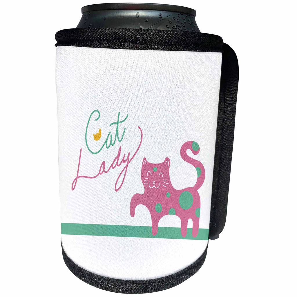 3dRose Uta Naumann Sayings and Typography - Cute Mint Pink Kitty Animal Illustration And Typography - Lady Cat - Can Cooler Bottle Wrap (cc_290208)
