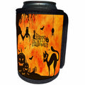 3dRose Sandy Mertens Halloween Designs - Cat, Owl, Bats, Spider, Jack o Lanterns Silhouettes, 3drsmm - Can Cooler Bottle Wrap (cc_290231)