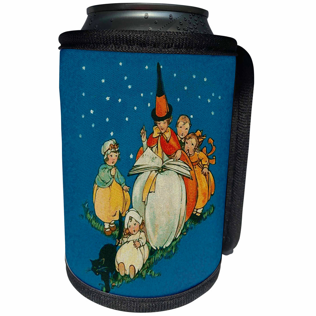 3dRose Sandy Mertens Vintage Halloween Designs - Vintage Halloween Good Witch Reading to Children, 3drssm - Can Cooler Bottle Wrap (cc_290233)