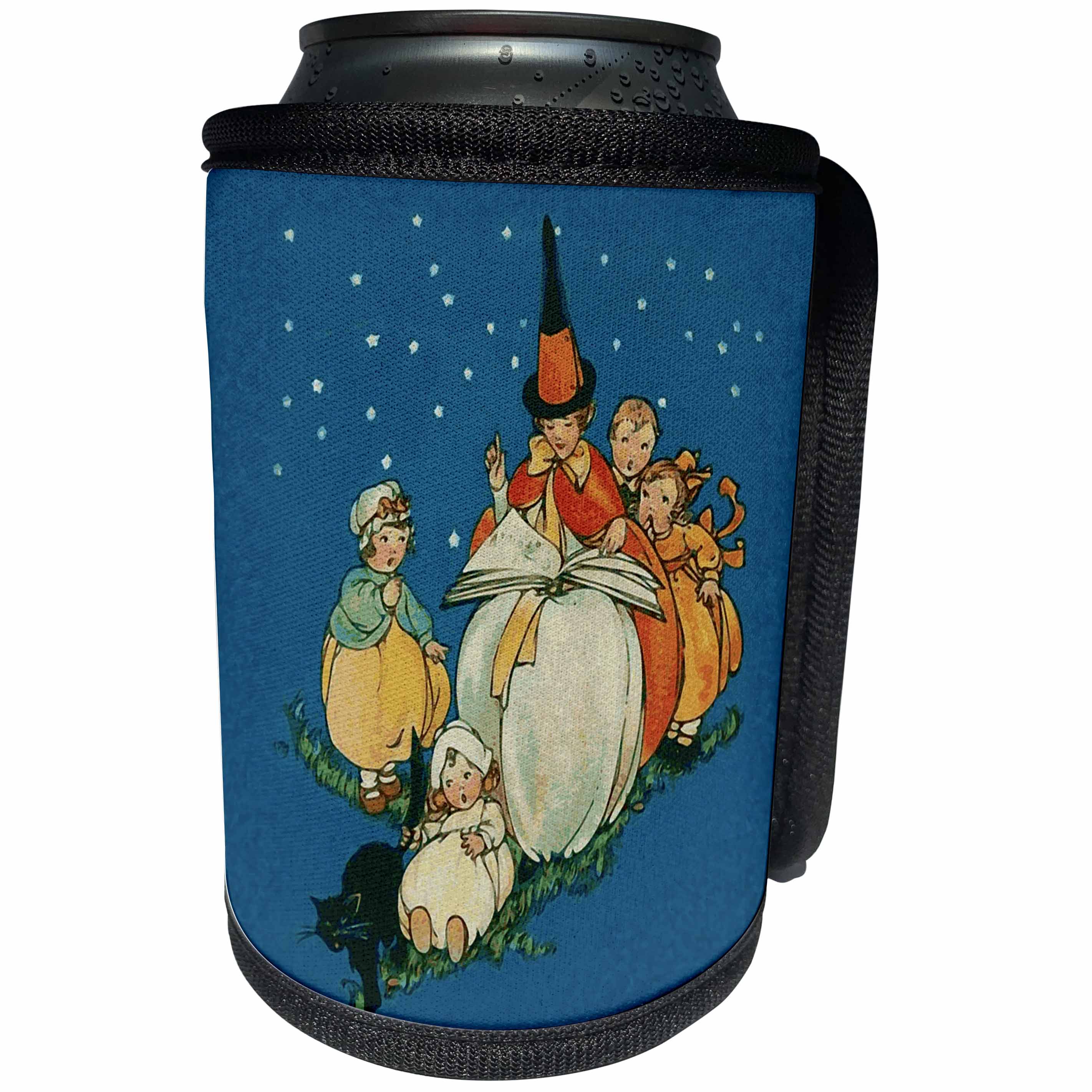 3dRose Sandy Mertens Vintage Halloween Designs - Vintage Halloween Good Witch Reading to Children, 3drssm - Can Cooler Bottle Wrap (cc_290233)