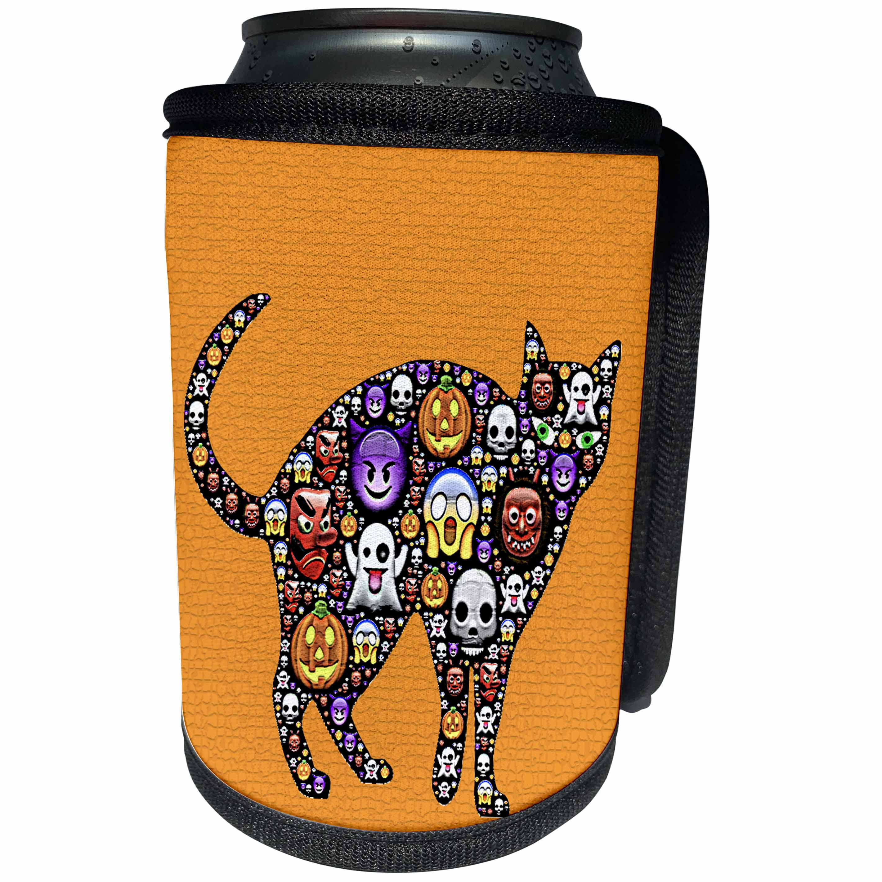 3dRose Scary Halloween Cat, Mosaic Style, 3drsmm - Can Cooler Bottle Wrap (cc_290235)