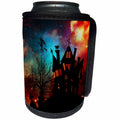 3dRose Sandy Mertens Halloween Designs - Witch House, Black Cat, Weird Starry Sky, Graveyard, 3drsmm - Can Cooler Bottle Wrap (cc_290237)