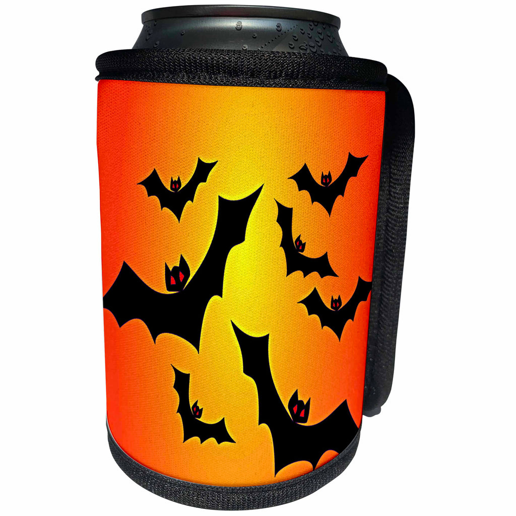 3dRose Sandy Mertens Halloween Designs - Flying Black Bats with Red Eyes Orange Sky Halloween, 3drsmm - Can Cooler Bottle Wrap (cc_290243)