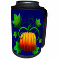 3dRose Sandy Mertens Halloween Designs - Halloween Pumpkin on the Vine Rich Blue Background - Can Cooler Bottle Wrap (cc_290244)