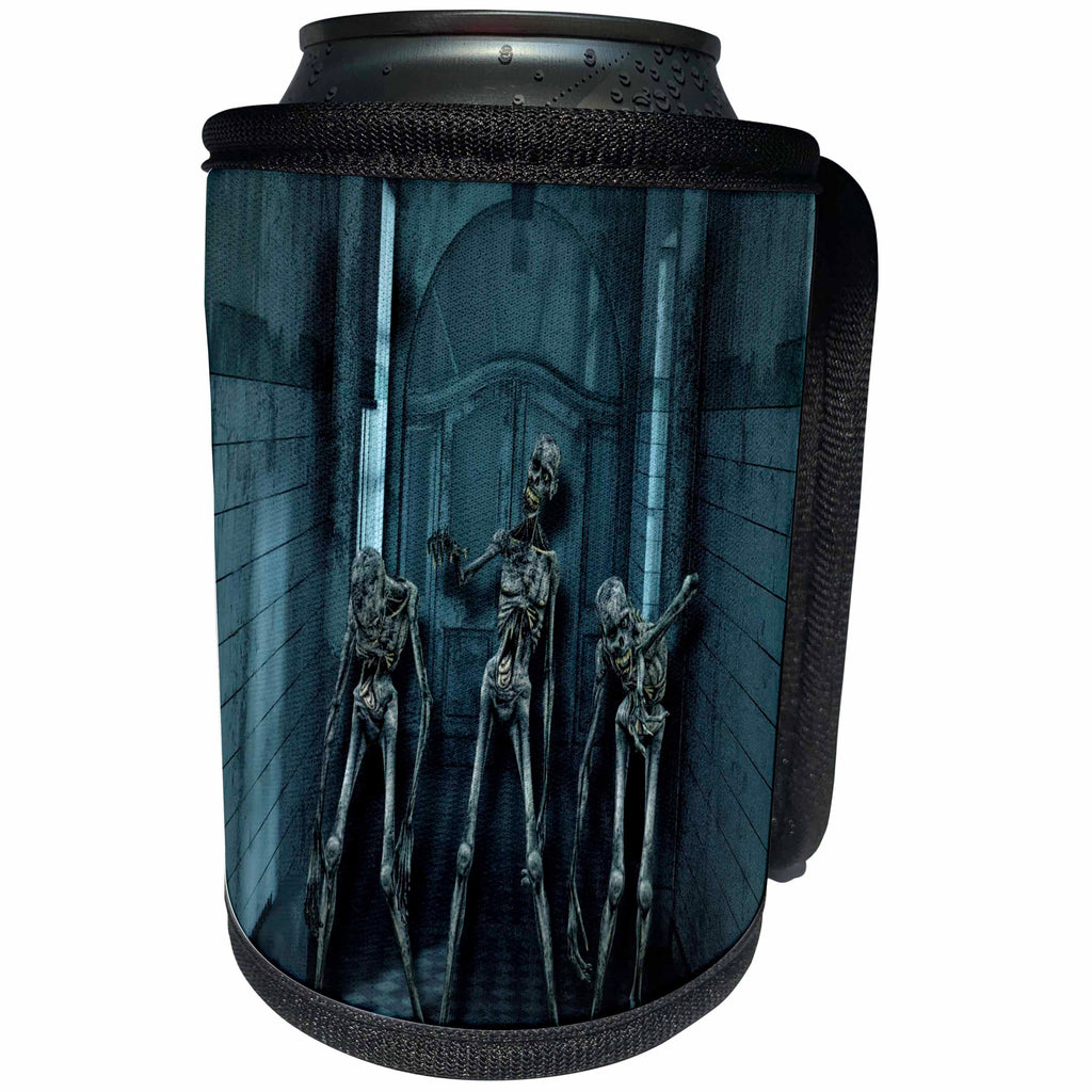 3dRose Sandy Mertens Halloween Designs - Walking Dead Zombie Skeletons Down Hallway Halloween, 3drsmm - Can Cooler Bottle Wrap (cc_290245)