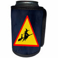 3dRose Sandy Mertens Halloween Designs - Witch Crossing with Black Cat and Broom Warning Sign, 3drsmm - Can Cooler Bottle Wrap (cc_290246)