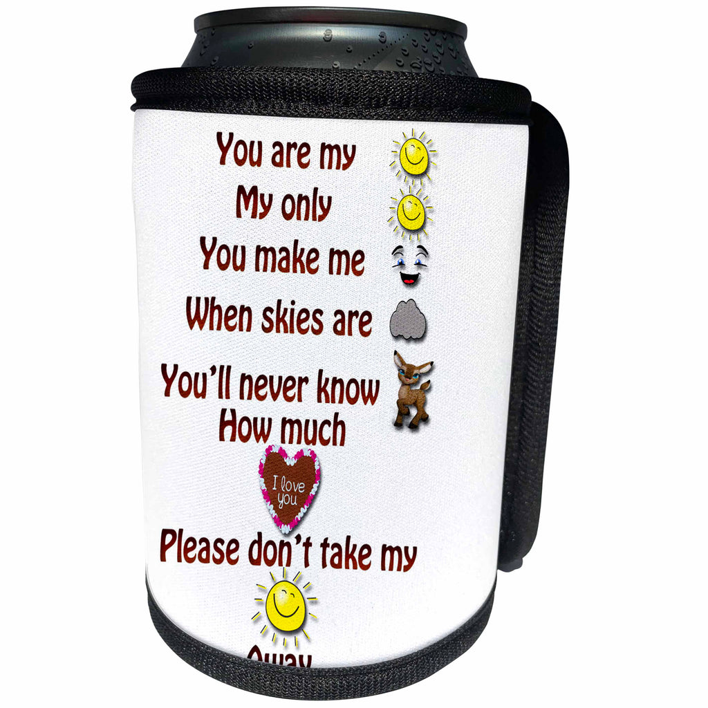 3dRose Spiritual Awakenings Poems - You are my sunshine and fun characters to help you sing - Can Cooler Bottle Wrap (cc_290258)