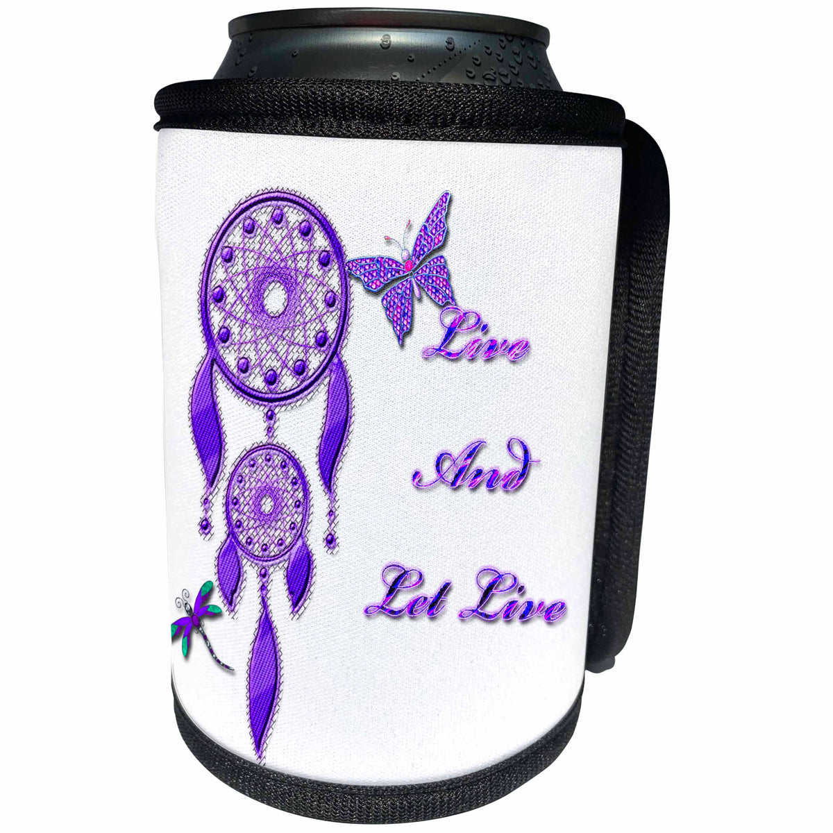 3dRose Spiritual Awakenings Native Art - Purple dream catcher and spiritual message - Can Cooler Bottle Wrap (cc_290263)