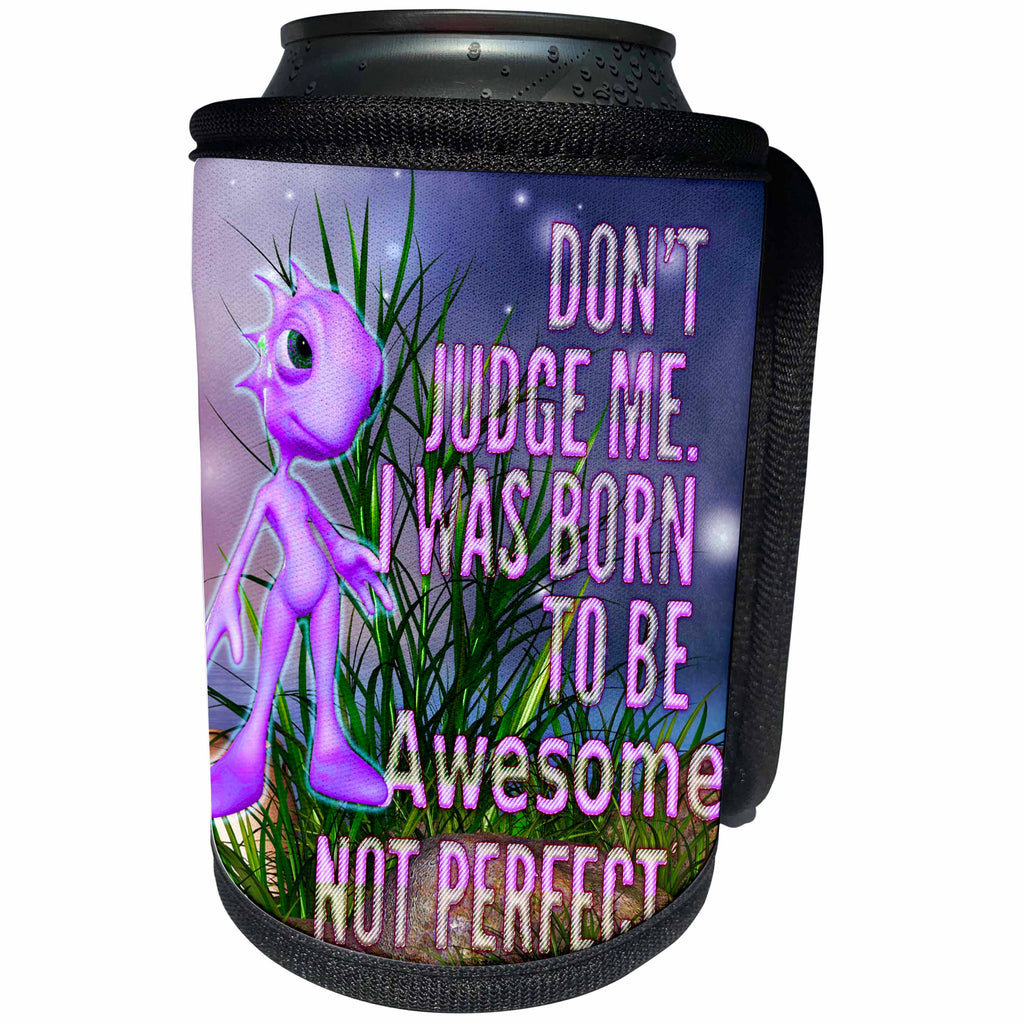 3dRose Spiritual Awakenings Humor - Cute purple glowing alien who just wants to go home with you - Can Cooler Bottle Wrap (cc_290267)