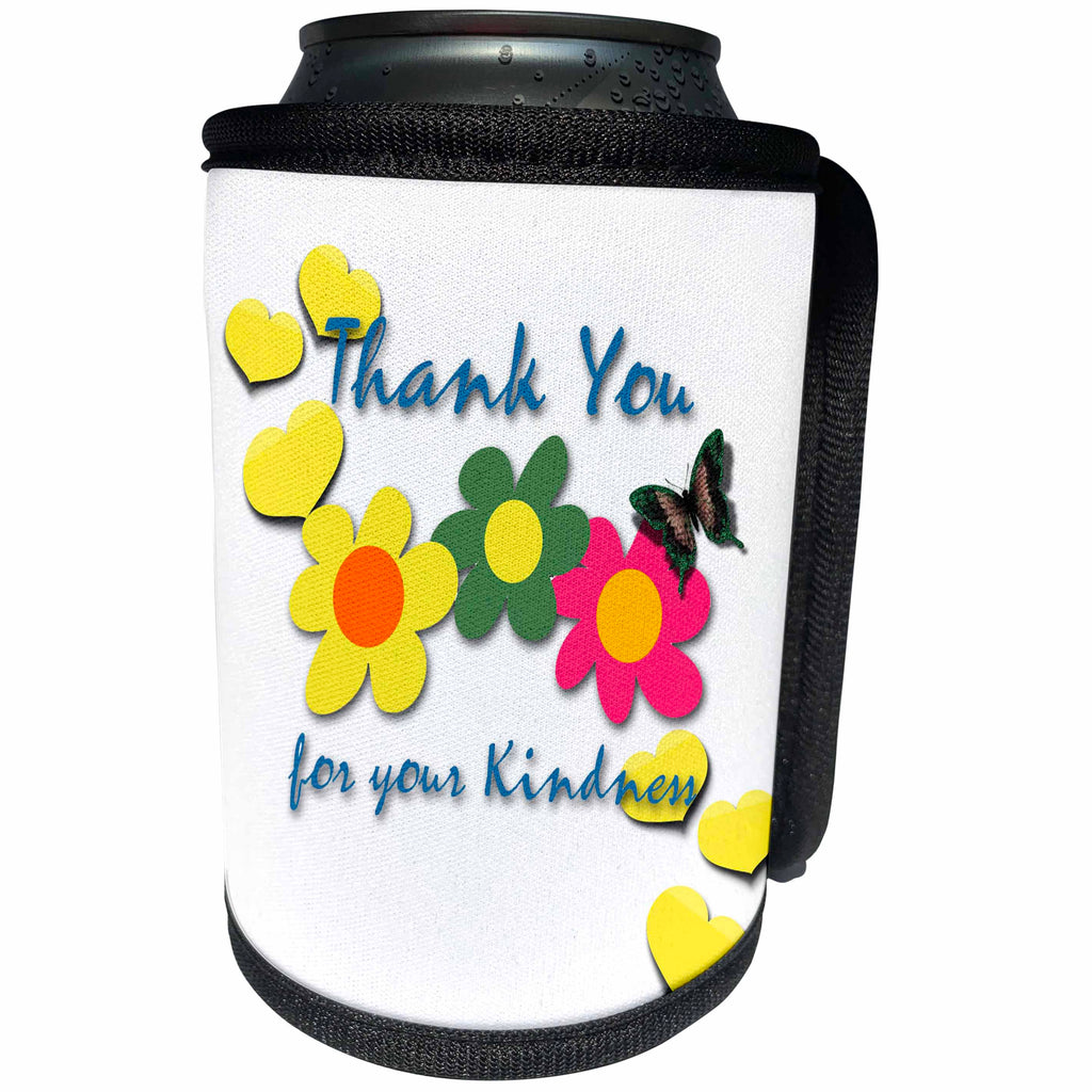 3dRose Spiritual Awakenings Thank You - Flowers and heart petals, and a pretty thank you always works - Can Cooler Bottle Wrap (cc_290274)