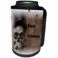 3dRose Halloween - Image of Scary Skull With Spiders Says Happy Halloween - Can Cooler Bottle Wrap (cc_290278)
