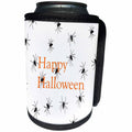 3dRose Halloween - Image of Black Spider Pattern With Happy Halloween In Orange - Can Cooler Bottle Wrap (cc_290279)